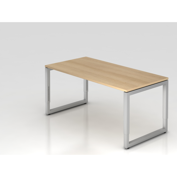 4032062163054 - eurokraft pro Schreibtisch mit Gestell aus Vierkant-Stahlrohr Höhe 650 - 850 mm BxT 1600 x 800 mm Eiche   alusilber