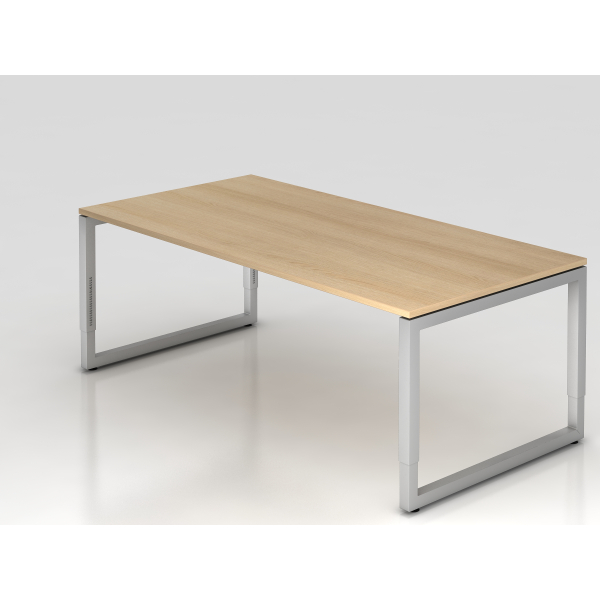 4032062163085 - eurokraft pro Schreibtisch mit Gestell aus Vierkant-Stahlrohr Höhe 650 - 850 mm BxT 2000 x 1000 mm Eiche   alusilber