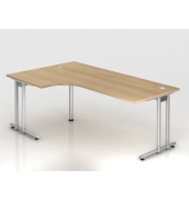Winkeltisch C-Fu&szlig; 200x120cm 90&deg;EicheSilber