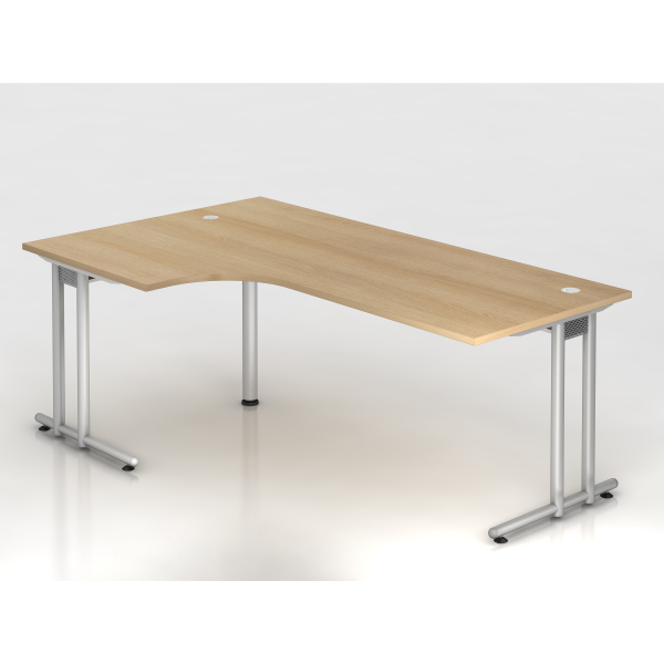 4032062164044 - HAMMERBACHER NS82 Schreibtisch eiche L-Form C-Fuß-Gestell silber 2000 x 800 1200 cm