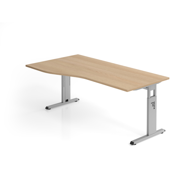 4032062164198 - HAMMERBACHER OS 18 höhenverstellbarer Schreibtisch eiche Trapezform C-Fuß-Gestell silber 1800 x 800 1000 cm