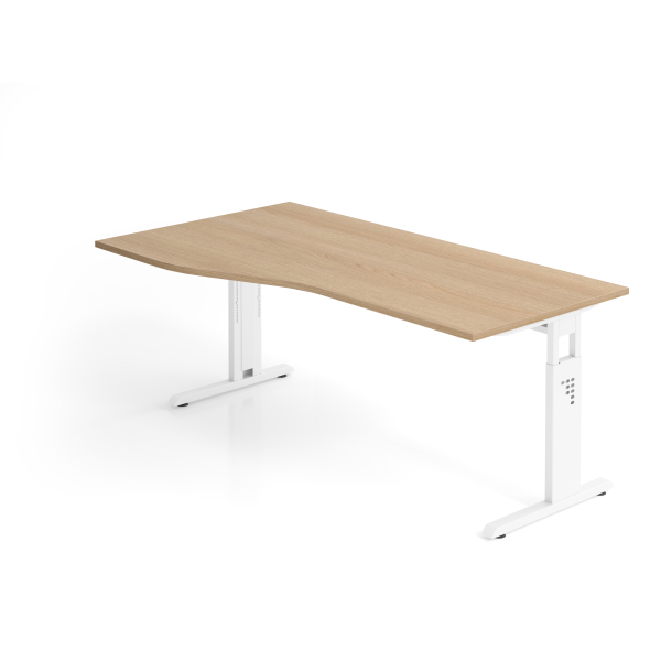 4032062164211 - HAMMERBACHER OS 18 höhenverstellbarer Schreibtisch eiche Trapezform C-Fuß-Gestell weiß 1800 x 800 1000 cm