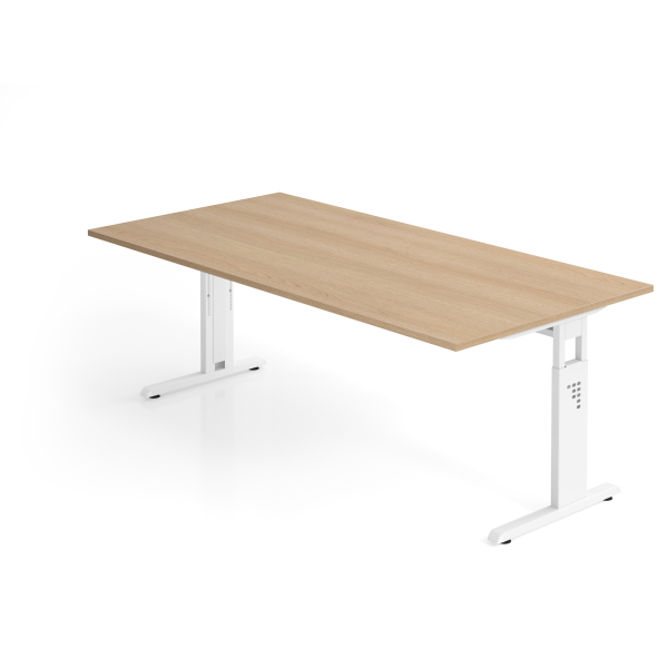 4032062164334 - Schreibtisch VOS manuell höhenverstellbar 85cm (H) 200x100cm (BxT) Eiche   weiß 4032062164334 Hammerbacher