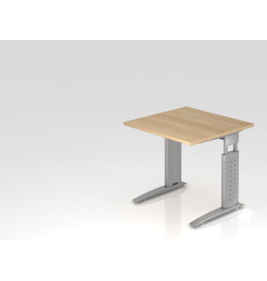 Schreibtisch VUS, manuell h&ouml;henverstellbar, 86cm (H), 80x80cm (BxT), eiche / silber