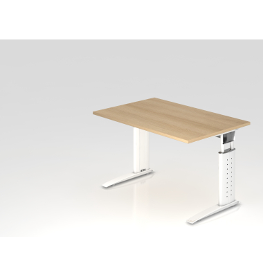 Schreibtisch VUS, manuell h&ouml;henverstellbar, 86cm (H), 120x80cm (BxT), eiche / wei&szlig;