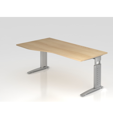 Schreibtisch VUS, manuell h&ouml;henverstellbar, 86cm (H), 180x100cm (BxT), eiche / silber