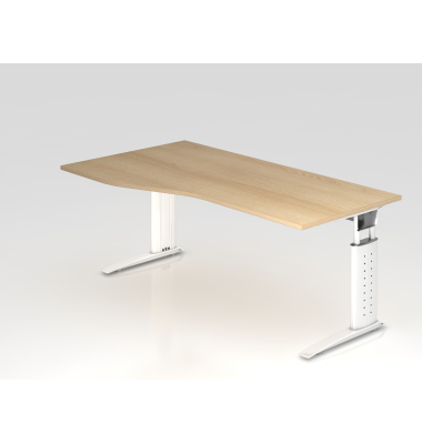 Schreibtisch VUS, manuell h&ouml;henverstellbar, 86cm (H), 180x100cm (BxT), eiche / wei&szlig;