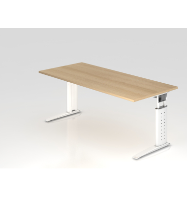 Schreibtisch VUS, manuell h&ouml;henverstellbar, 86cm (H), 180x80cm (BxT), eiche / wei&szlig;