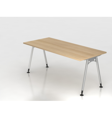 Schreibtisch VAS, manuell h&ouml;henverstellbar, 76cm (H), 180x80cm (BxT), eiche / silber