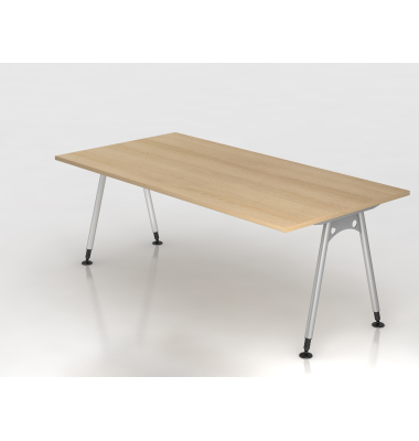 Schreibtisch VAS, manuell h&ouml;henverstellbar, 76cm (H), 200x100cm (BxT), eiche / silber