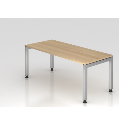 Schreibtisch VJS, manuell h&ouml;henverstellbar, 76cm (H), 180x80cm (BxT), eiche / silber