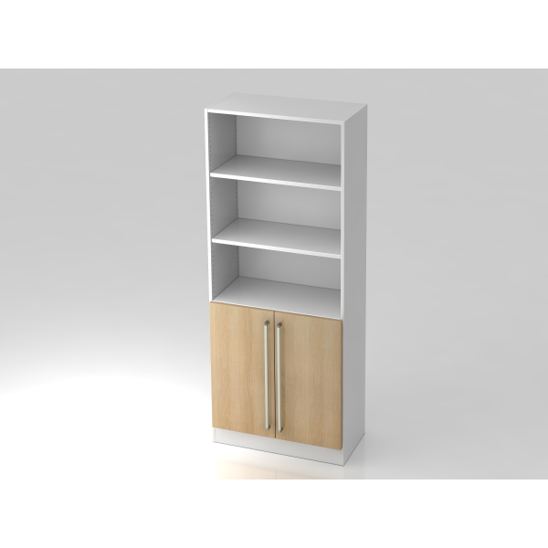 4032062166147 - Regalschrank TARVIS 5 Ordnerhöhen 5 Böden 2 Türen mit Griff o Schloss B 800 x T 420 x H 2004 mm weiß Eiche-Dekor