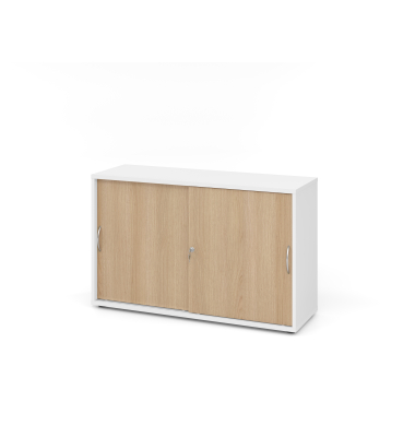 Schiebet&uuml;renschrank V1752/V1753 V1752S/W/E/BM, abschlie&szlig;bar, 2 OH, wei&szlig;/eiche, 120x74,8x40cm (BxHxT)