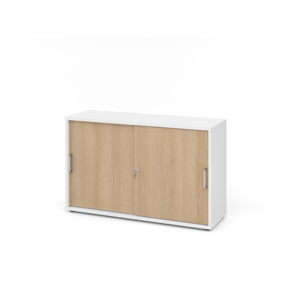 4032062166178 - Schiebetürenschrank TARVIS 2 Ordnerhöhen B 1200 x T 400 x H 748 mm abschließ- & stapelbar weiß Eiche-Dekor