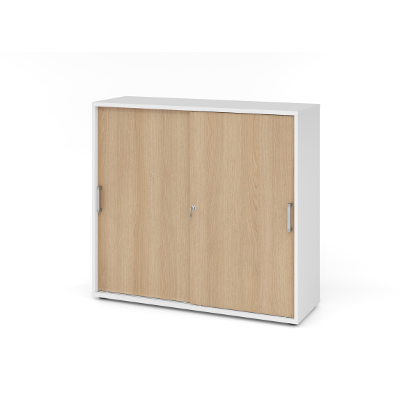 4032062166215 - Schiebetürenschrank TARVIS 3 Ordnerhöhen B 1200 x T 400 x H 1100 mm abschließ- & stapelbar weiß Eiche-Dekor