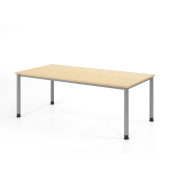 Schreibtisch VHS, manuell h&ouml;henverstellbar, 81cm (H), 200x100cm (BxT), ahorn / silber