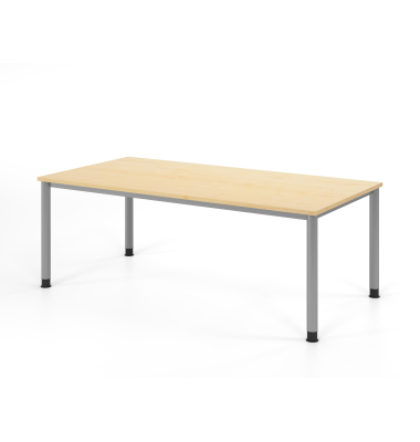 Schreibtisch VHS, manuell h&ouml;henverstellbar, 81cm (H), 200x100cm (BxT), ahorn / silber