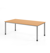 Schreibtisch VHS, manuell h&ouml;henverstellbar, 81cm (H), 200x100cm (BxT), buche / silber