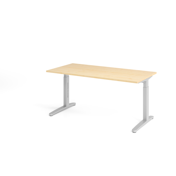 4032062167366 - eurokraft pro ANNY - Schreibtisch mit C-Fußgestell höhenverstellbar 650 - 850 mm Breite 1600 mm Ahorn-Dekor   weißaluminium