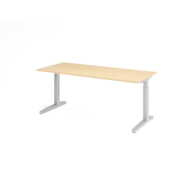 4032062167380 - eurokraft pro ANNY - Schreibtisch mit C-Fußgestell höhenverstellbar 650 - 850 mm Breite 1800 mm Ahorn-Dekor   weißaluminium