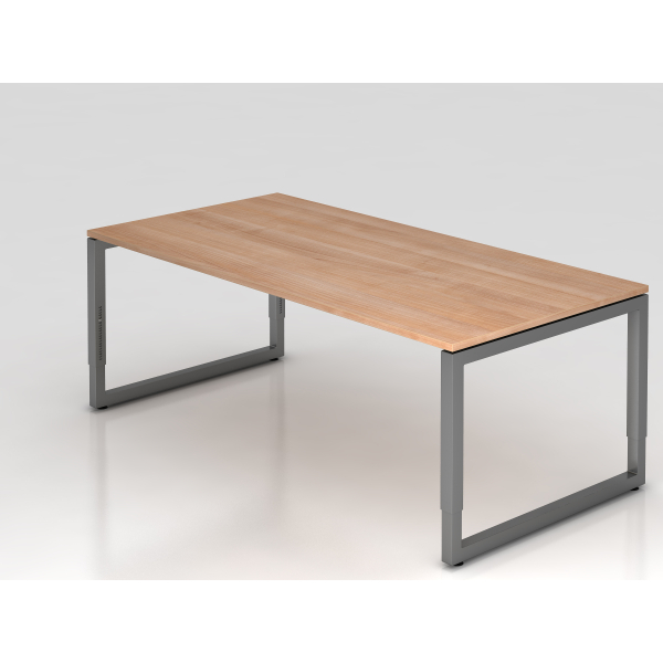 4032062167724 - eurokraft pro Schreibtisch mit Gestell aus Vierkant-Stahlrohr Höhe 650 - 850 mm BxT 2000 x 1000 mm Nussbaum   graphit