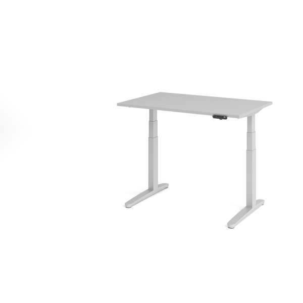 4032062168394 - Schreibtisch TOPAS LINE elektrisch höhenverstellbar C-Fuß B 1200 x T 800 x H 650-1300 mm lichtgrau weißaluminium + Memoryschalter Kabelkanal