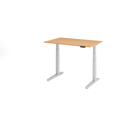 Sitz-Steh-Schreibtisch VXBHM, elektrisch h&ouml;henverstellbar, 129cm (H), 120x80cm (BxT), buche / silber