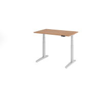 Sitz-Steh-Schreibtisch VXBHM, elektrisch h&ouml;henverstellbar, 129cm (H), 120x80cm (BxT), nussbaum / silber