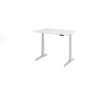 Sitz-Steh-Schreibtisch VXBHM, elektrisch h&ouml;henverstellbar, 129cm (H), 120x80cm (BxT), wei&szlig; / silber