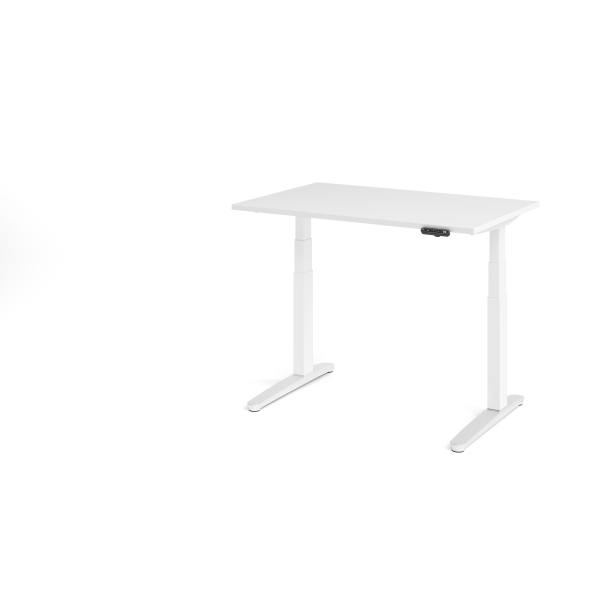 4032062168493 - Schreibtisch TOPAS LINE elektrisch höhenverstellbar C-Fuß B 1200 x T 800 x H 650-1300 mm weiß weißaluminium + Memoryschalter Kabelkanal