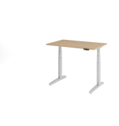 Sitz-Steh-Schreibtisch VXBHM, elektrisch h&ouml;henverstellbar, 129cm (H), 120x80cm (BxT), eiche / silber
