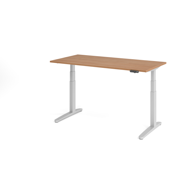 4032062168677 - Schreibtisch TOPAS LINE elektrisch höhenverstellbar C-Fuß B 1600 x T 800 x H 650-1300 mm Nussbaum alusilber + Memoryschalter Kabelkanal