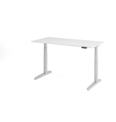 Sitz-Steh-Schreibtisch VXBHM, elektrisch h&ouml;henverstellbar, 129cm (H), 160x80cm (BxT), wei&szlig; / silber