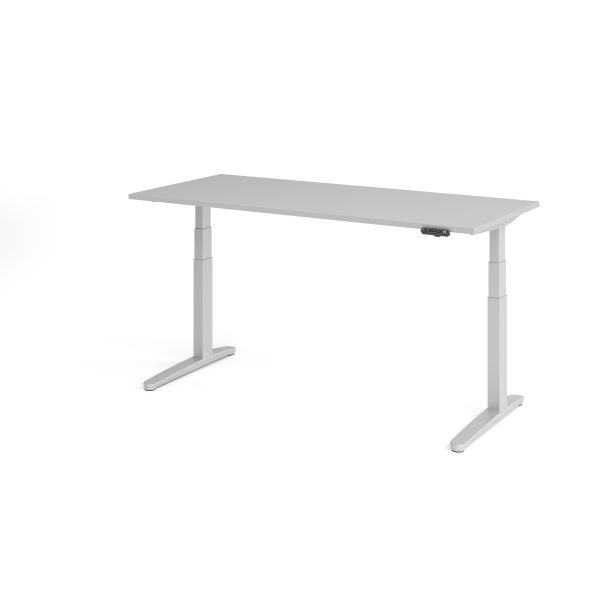 4032062168783 - Schreibtisch TOPAS LINE elektrisch höhenverstellbar C-Fuß B 1800 x T 800 x H 650-1300 mm lichtgrau weißaluminium + Memoryschalter Kabelkanal