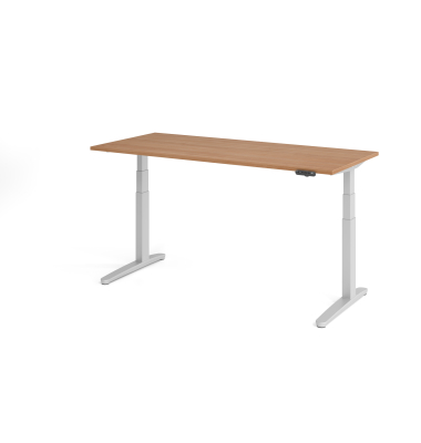 Sitz-Steh-Schreibtisch VXBHM, elektrisch h&ouml;henverstellbar, 129cm (H), 180x80cm (BxT), nussbaum / silber