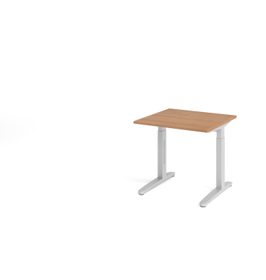 Schreibtisch VXB, manuell h&ouml;henverstellbar, 85cm (H), 80x80cm (BxT), nussbaum / silber