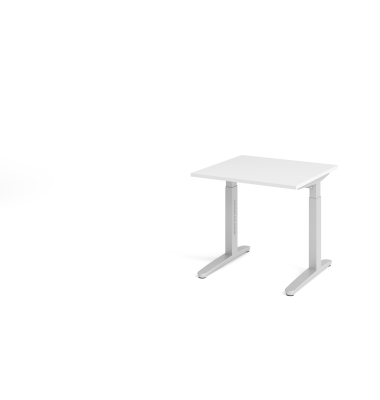 Schreibtisch VXB, manuell h&ouml;henverstellbar, 85cm (H), 80x80cm (BxT), wei&szlig; / silber