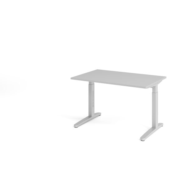 4032062169155 - eurokraft pro ANNY - Schreibtisch mit C-Fußgestell höhenverstellbar 650 - 850 mm Breite 1200 mm lichtgrau   weißaluminium