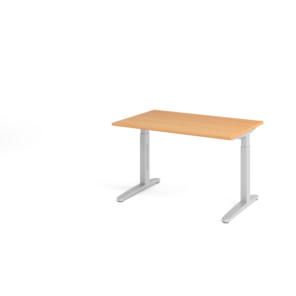 4032062169186 - eurokraft pro ANNY - Schreibtisch mit C-Fußgestell höhenverstellbar 650 - 850 mm Breite 1200 mm Buche   alusilber