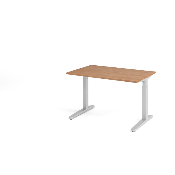 4032062169292 - eurokraft pro ANNY - Schreibtisch mit C-Fußgestell höhenverstellbar 650 - 850 mm Breite 1200 mm Nussbaum-Dekor   weißaluminium