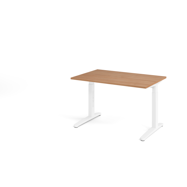 4032062169315 - eurokraft pro ANNY - Schreibtisch mit C-Fußgestell höhenverstellbar 650 - 850 mm Breite 1200 mm Nussbaum-Dekor   weiß