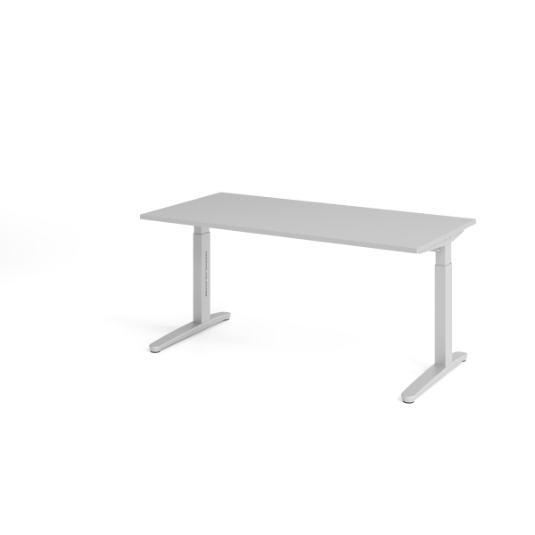 4032062169407 - eurokraft pro ANNY - Schreibtisch mit C-Fußgestell höhenverstellbar 650 - 850 mm Breite 1600 mm lichtgrau   weißaluminium