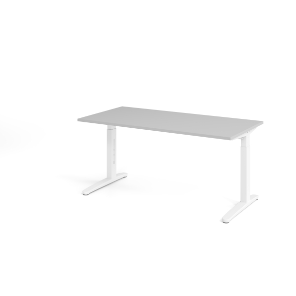 4032062169421 - eurokraft pro ANNY - Schreibtisch mit C-Fußgestell höhenverstellbar 650 - 850 mm Breite 1600 mm lichtgrau   weiß