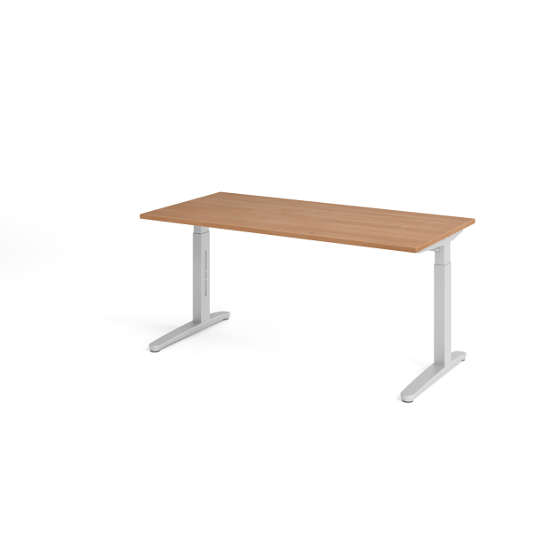 4032062169490 - eurokraft pro ANNY - Schreibtisch mit C-Fußgestell höhenverstellbar 650 - 850 mm Breite 1600 mm Nussbaum-Dekor   weißaluminium
