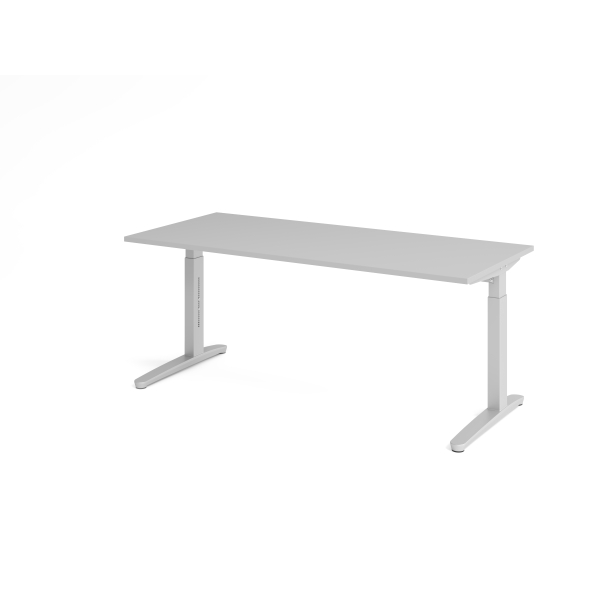 4032062169605 - eurokraft pro ANNY - Schreibtisch mit C-Fußgestell höhenverstellbar 650 - 850 mm Breite 1800 mm lichtgrau   weißaluminium