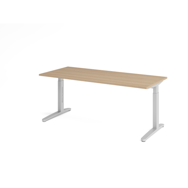 4032062169667 - eurokraft pro ANNY - Schreibtisch mit C-Fußgestell höhenverstellbar 650 - 850 mm Breite 1800 mm Eiche   alusilber