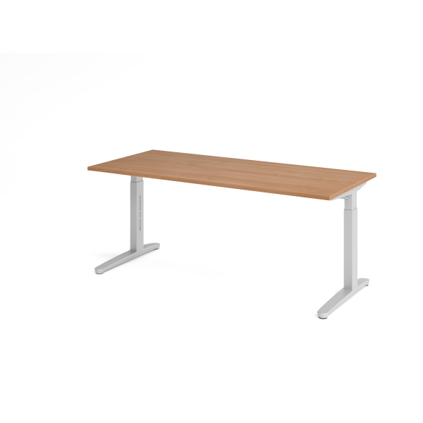 4032062169698 - eurokraft pro ANNY - Schreibtisch mit C-Fußgestell höhenverstellbar 650 - 850 mm Breite 1800 mm Nussbaum-Dekor   weißaluminium