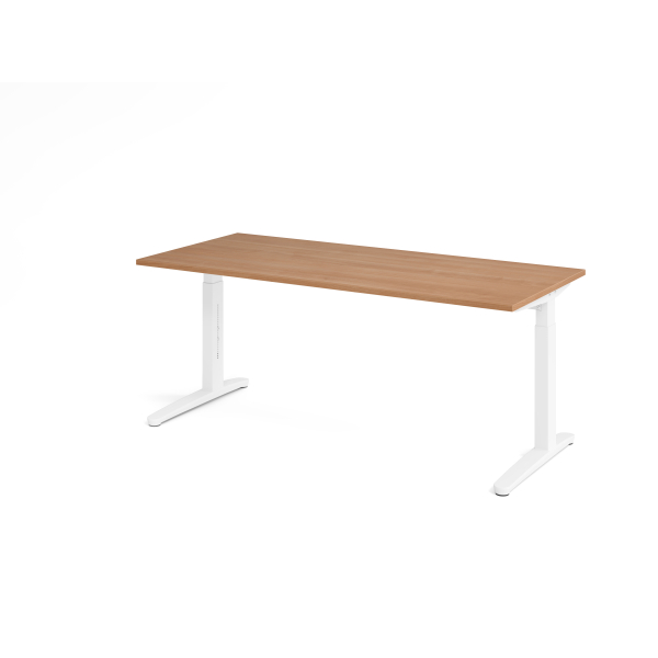 4032062169711 - eurokraft pro ANNY - Schreibtisch mit C-Fußgestell höhenverstellbar 650 - 850 mm Breite 1800 mm Nussbaum-Dekor   weiß