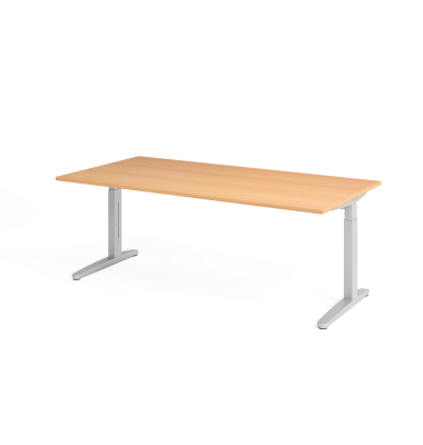 Schreibtisch VXB, manuell h&ouml;henverstellbar, 85cm (H), 200x100cm (BxT), buche / silber