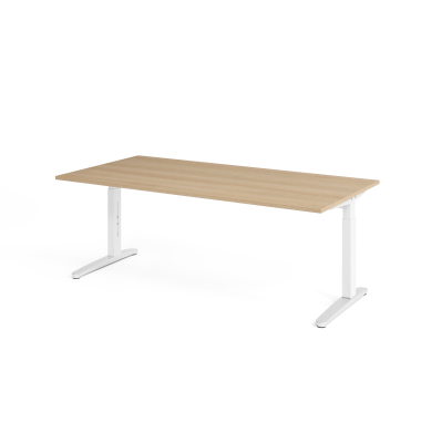 Schreibtisch VXB, manuell h&ouml;henverstellbar, 85cm (H), 200x100cm (BxT), eiche / wei&szlig;